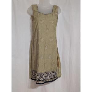 VTG Handmade Sleeveless Embroidered Regency Mini Dress W/ Rhinestones Sz PS
